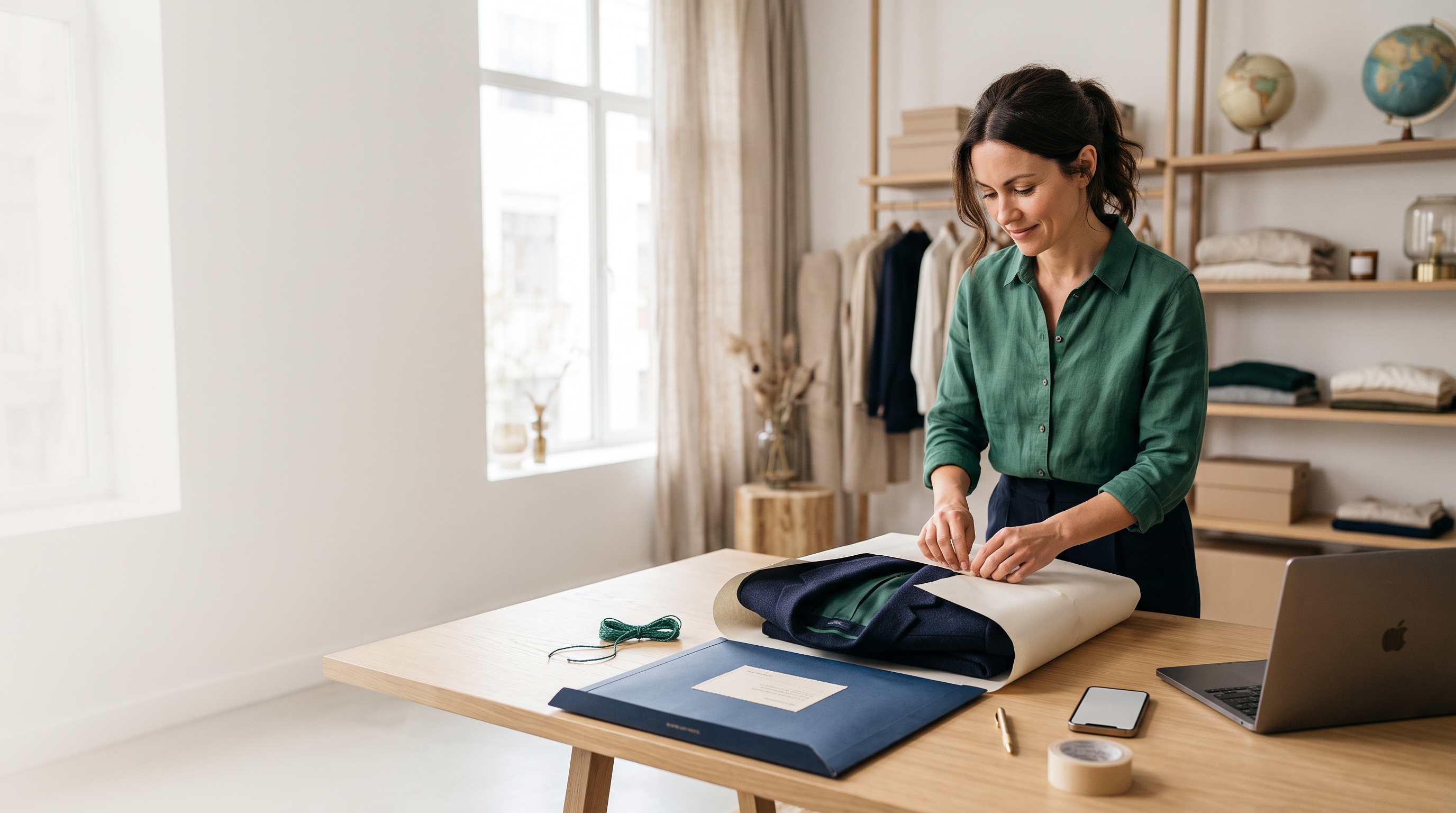 Independent fashion merchant preparing an international WooCommerce order